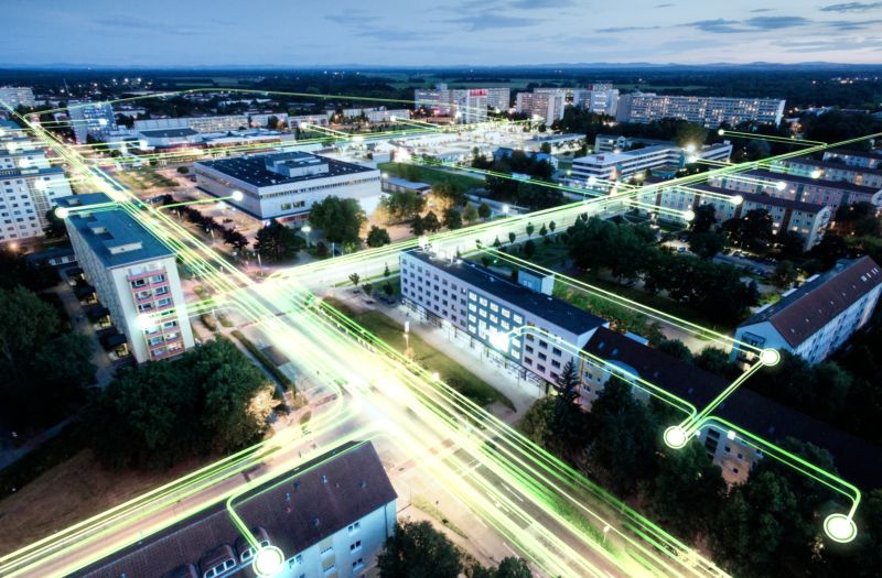 Luftaufnahme Neustadt Hoyerswerda bei Dämmerung