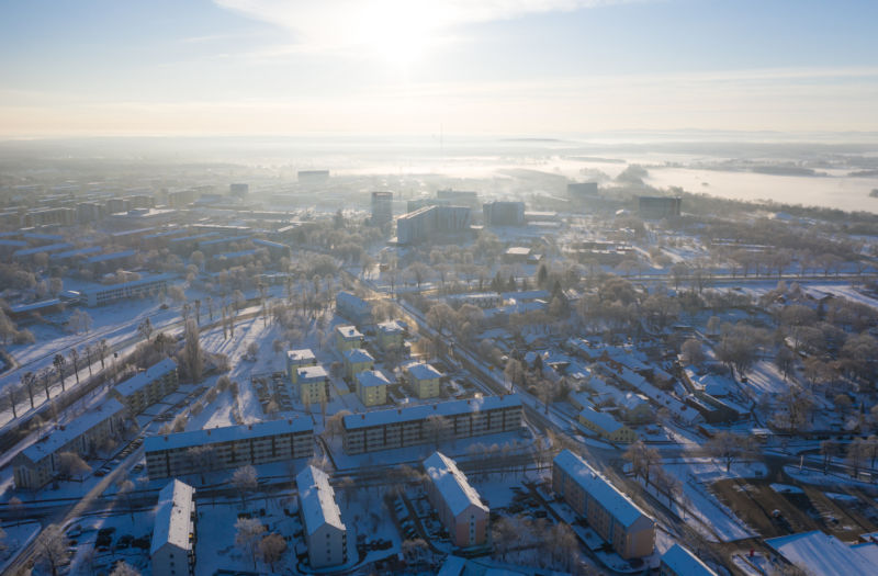 Luftaufnahme von Hoyerswerda im Winter